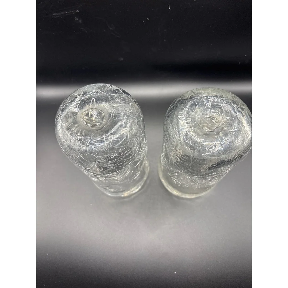 Set of 2 Hand Blown Clear Crackle Glass Tumblers Organic Wavy Shape Highball
